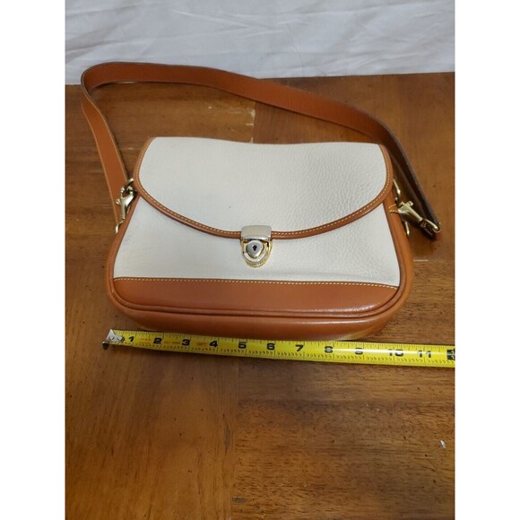 Dooney & Bourke Saddle Bag AWL Leather Push Lock Flap Bag Creme Tan Shoulder - Picture 12 of 13
